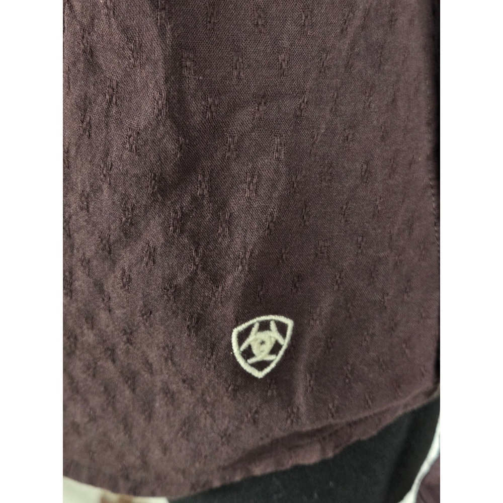 Women's Ariat Medium Brown Embroidered Western Pearl Snap Fitted Shirt Western - Picture 4 of 6